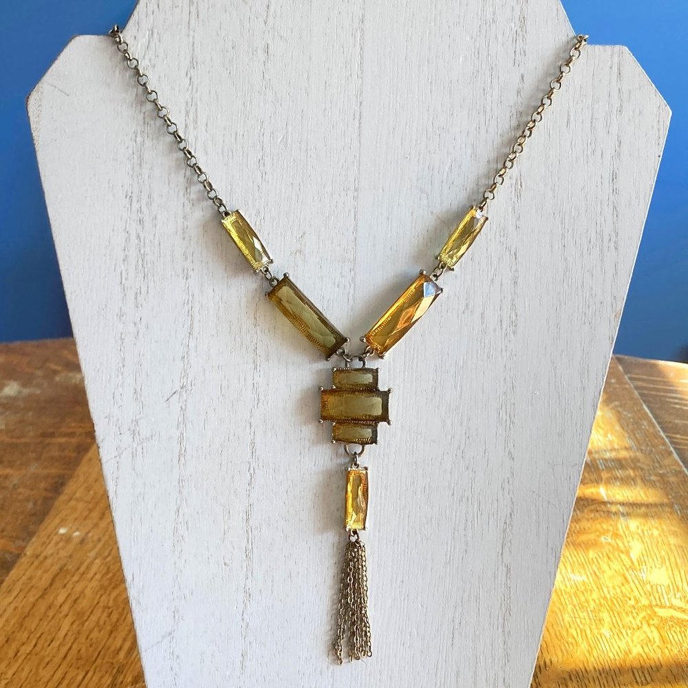 Yellow Glass Chain Drop Necklace
